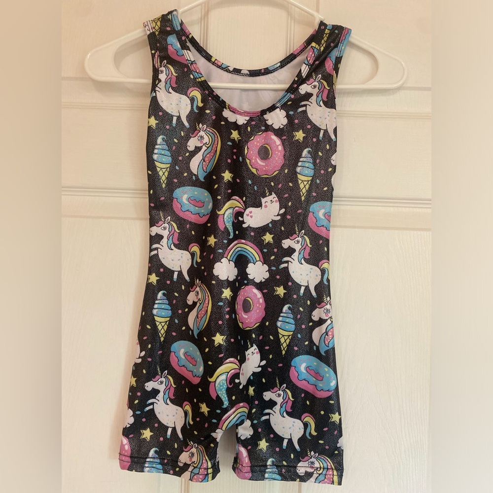 Light Lavender unitard Black Rainbow Trim Sz 6T unicorn Dance gymnastic school